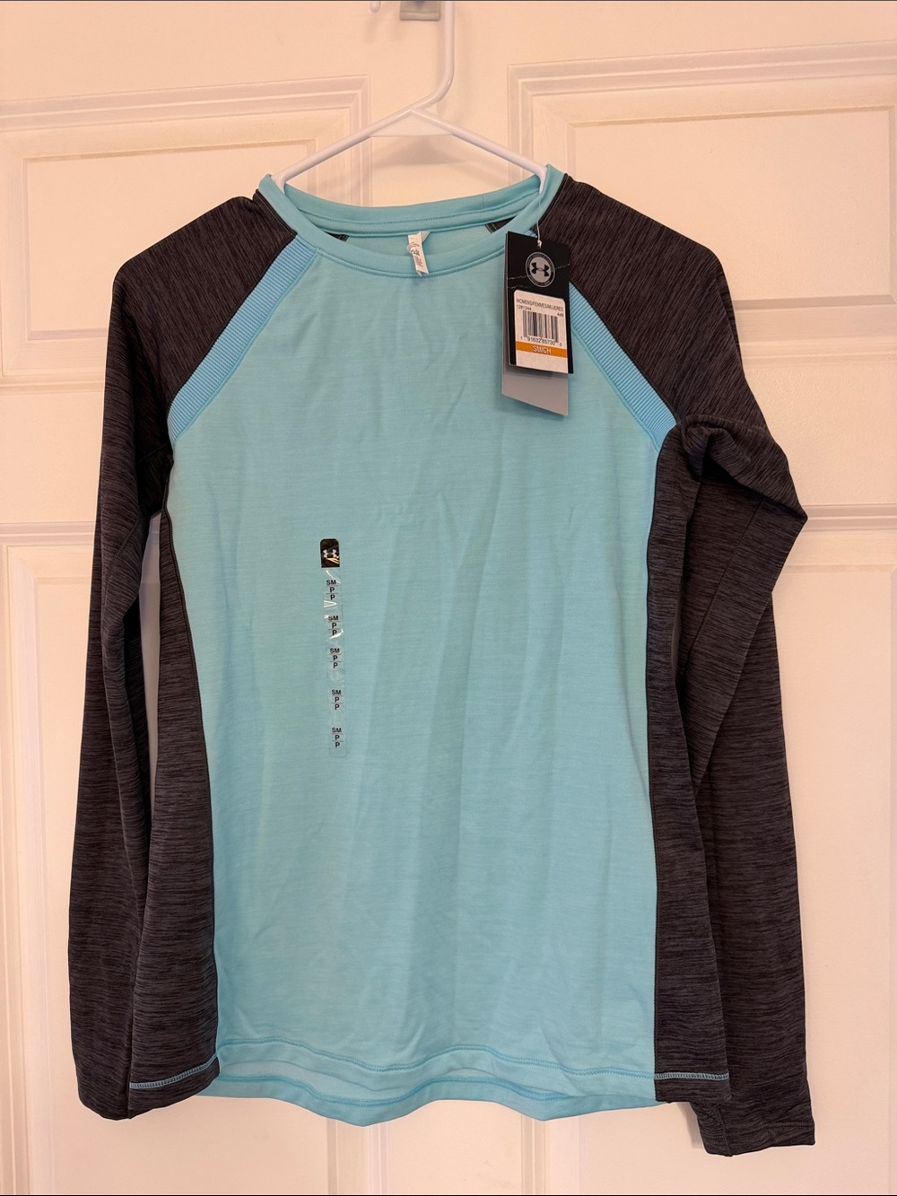 Under Armour Girls Aqua Blue and Charcoal Long Sleeve Performance Tee